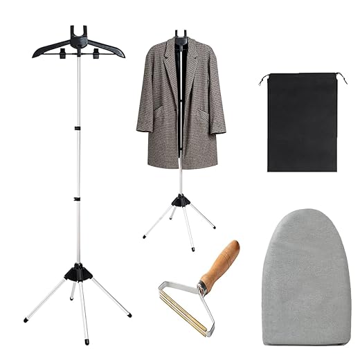 Steamer Stand for Clothes Steamer Holder for Clothes Iron stand Garment Steamer Rack 360° Rotating Foldable Hanger Holder Stand with Ironing Gloves Clothing Fuzz Remover for Home RV Travel