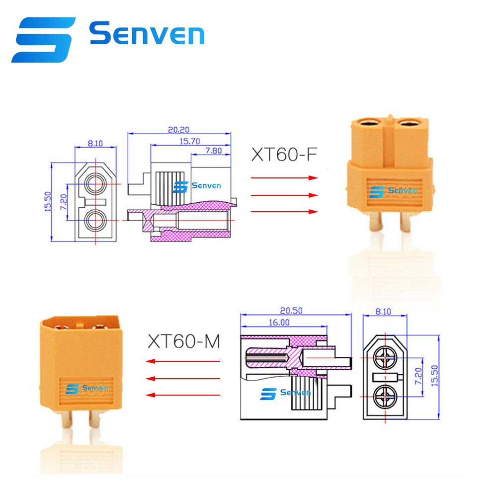Senven XT60 Mannelijke En Vrouwelijke Adapters, 15 Paar, Hoge Kwaliteit Xt60 Ronde Stekker Hoogstroomstekker Voor Rc Lipo Accu Adapter 30 Stuks 60 Krimpkousen 3237840441