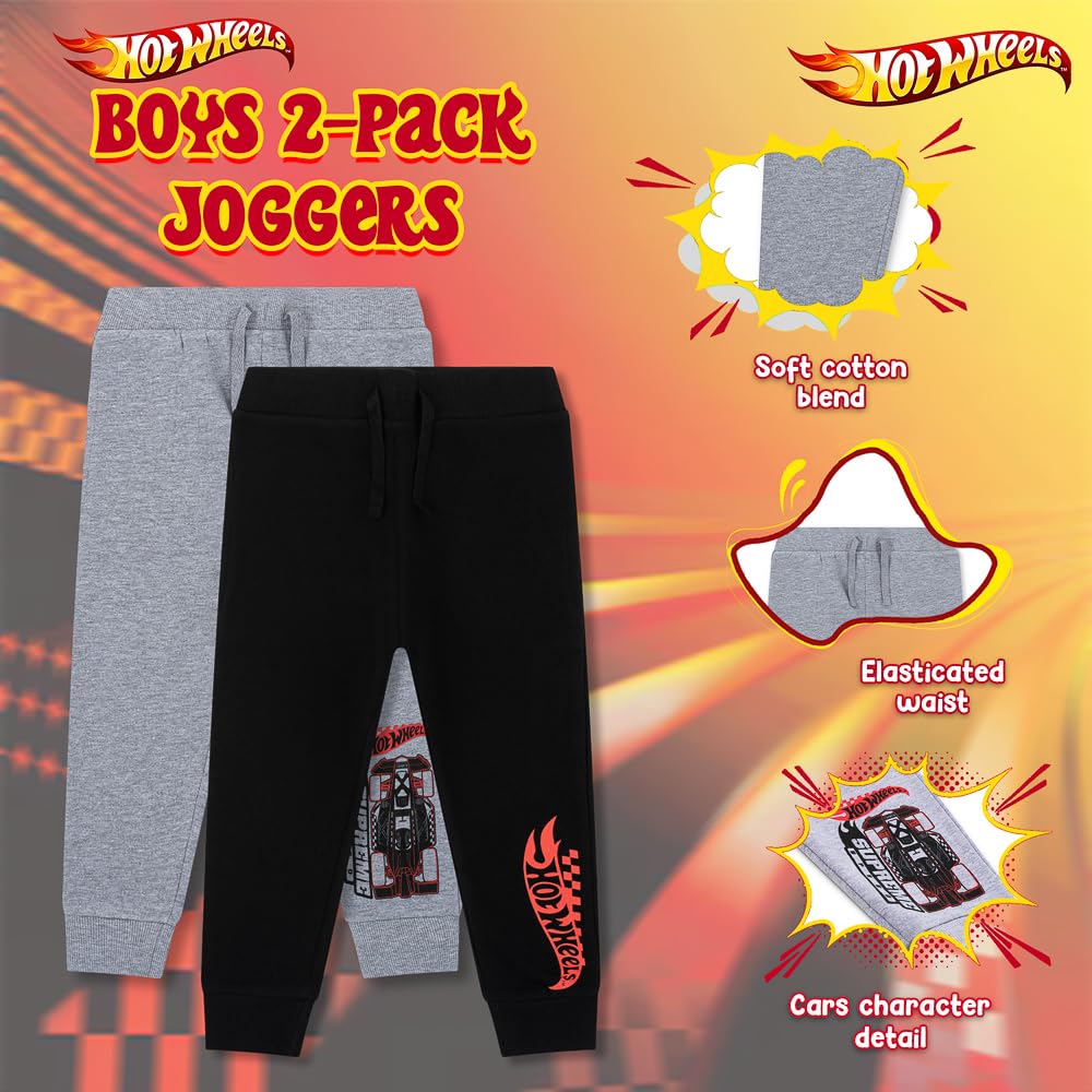 Hot Wheels Lot de 2 pantalons de jogging pour garçon - 100 % coton - Avec taille élastique et chevilles resserrées