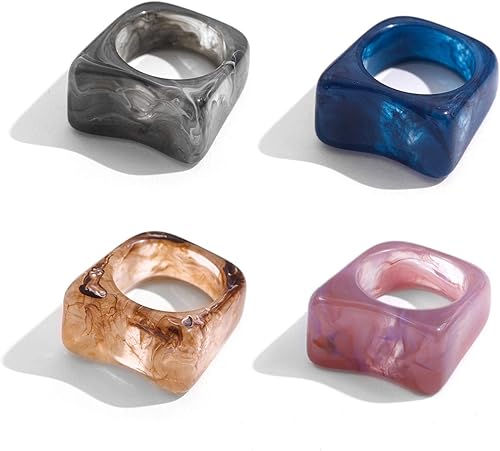 SLOONG 4 unids Y2K estilo grueso retro resina acrílico anillo anillo de plástico anillos niños anillo lindo colorido caramelo anillo dedo anillo