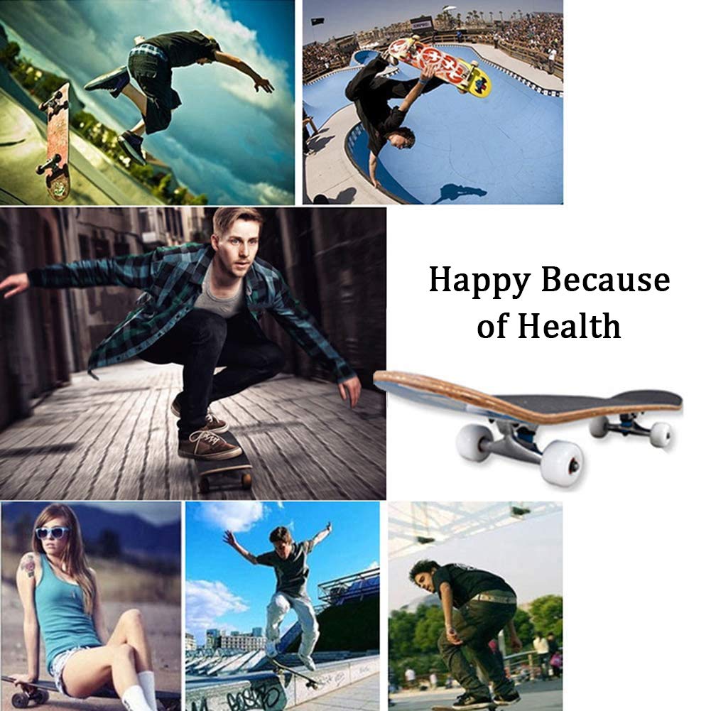 Skateboards para principiantes, 31 x 8 pulgadas Tableros de patinaje estándar completo Doble patada 7 capa cubierta de arce Concave Skateboard para niñas niños niños adolescentes jóvenes adultos,A