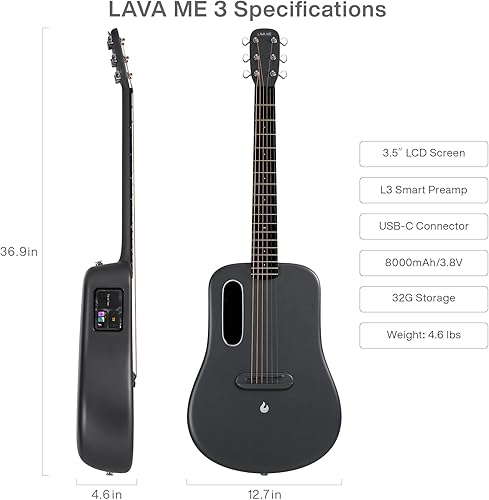 Miniatura 7 de Smartguitar LAVA ME 3 con pantalla multitáctil integrada con HILAVA OS y bucles de efectos integrados y aplicaciones de guitarra guitarra acústica