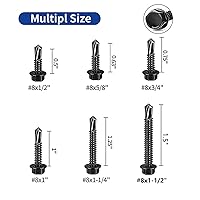 Vista 3 de 100 tornillos autoperforantes de acero inoxidable 410 #8x3/4 para placas de metal, cabeza hexagonal negra, de alta resistencia y resistente a