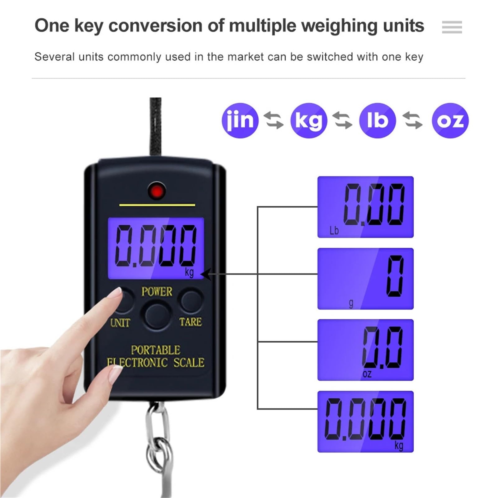 Bilancia per bagagli, Bilancia digitale portatile da 5 pezzi, 40 kg/10 g, elettronica, con gancio appeso, for pesca e bagagli,per valigia da viaggio