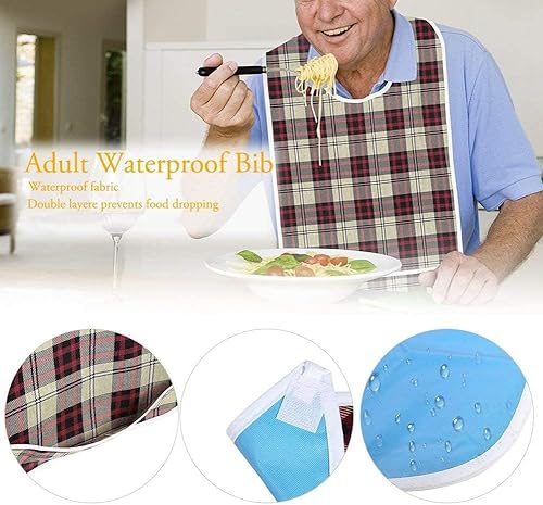 Miniatura 9 de Baberos para adultos, protector de ropa impermeable con atrapador de migas, baberos de comedor reutilizables para ancianos, hombres y mujeres Azul,