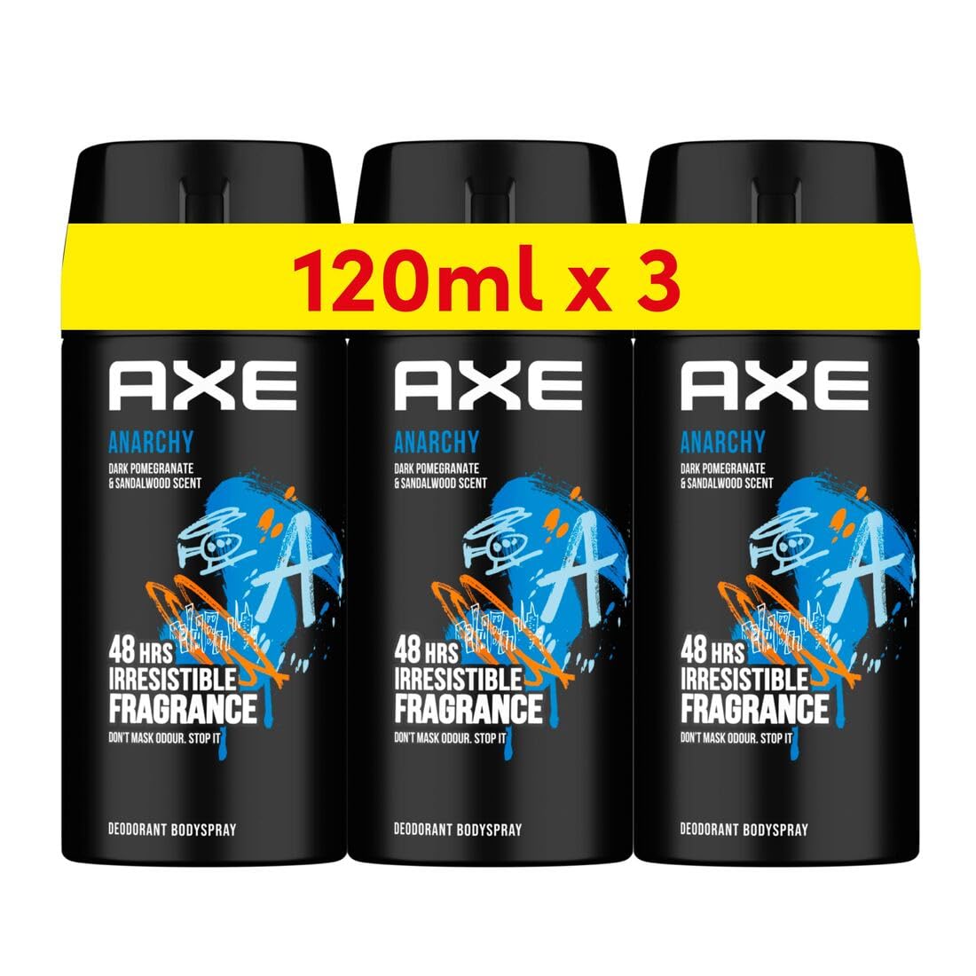 Mini Men Deodorant Body Spray, Anarchy, 48 hours of irresistible fragrance, 120ml x 3