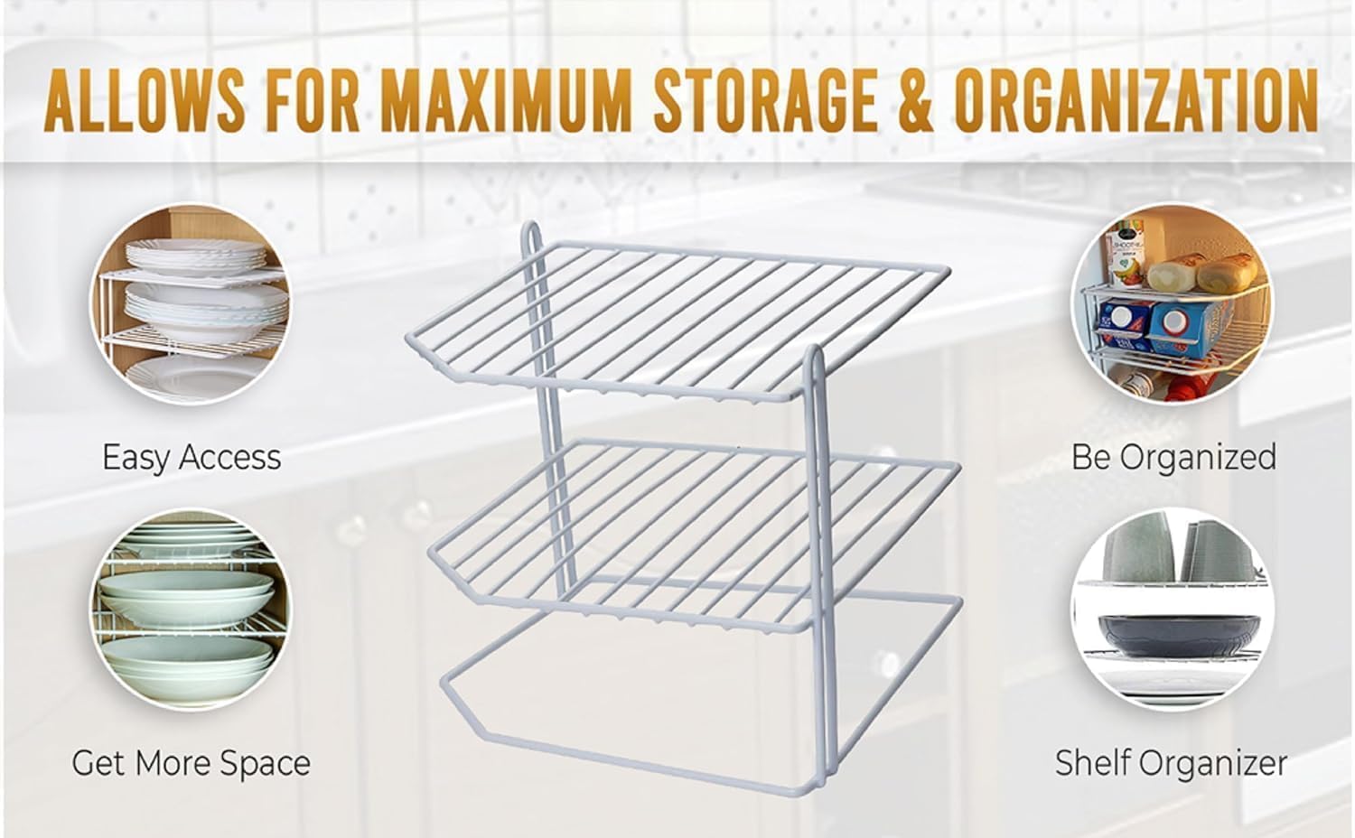 YBM HOME 3-Tier Corner Shelf Counter and Cabinet Organizer, White, Pack of 6