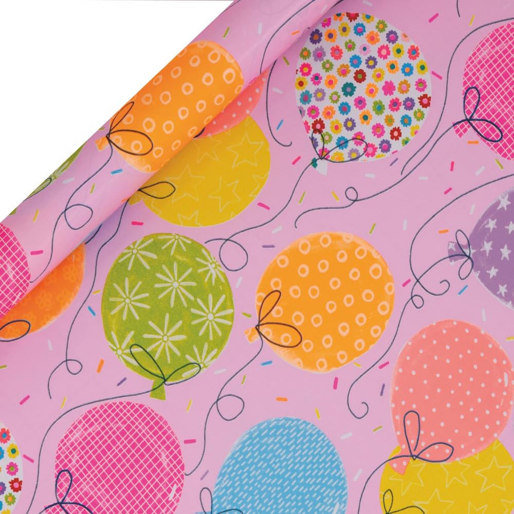 Glick - Big Balloons Pink Wrapping Paper Roll, for Birthdays and Other Celebrations, Gift Wrapping, Arts & Crafts, 4 metres x 70 cm, Pink
