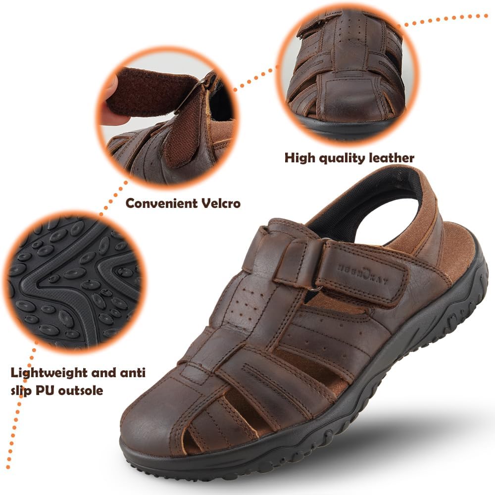 MGGMOKAY Men's Fisherman Sandals Summer Genuine Leather Breathable Outdoor Sandal Closed Toe - Image 2