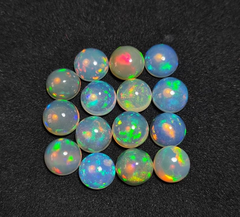 Lot de 100 cabochons d'opale éthiopienne de qualité AAA, 100 cabochons ronds d'opale éthiopienne naturelle pour la fabrication de bijoux, 5MM, Gemme