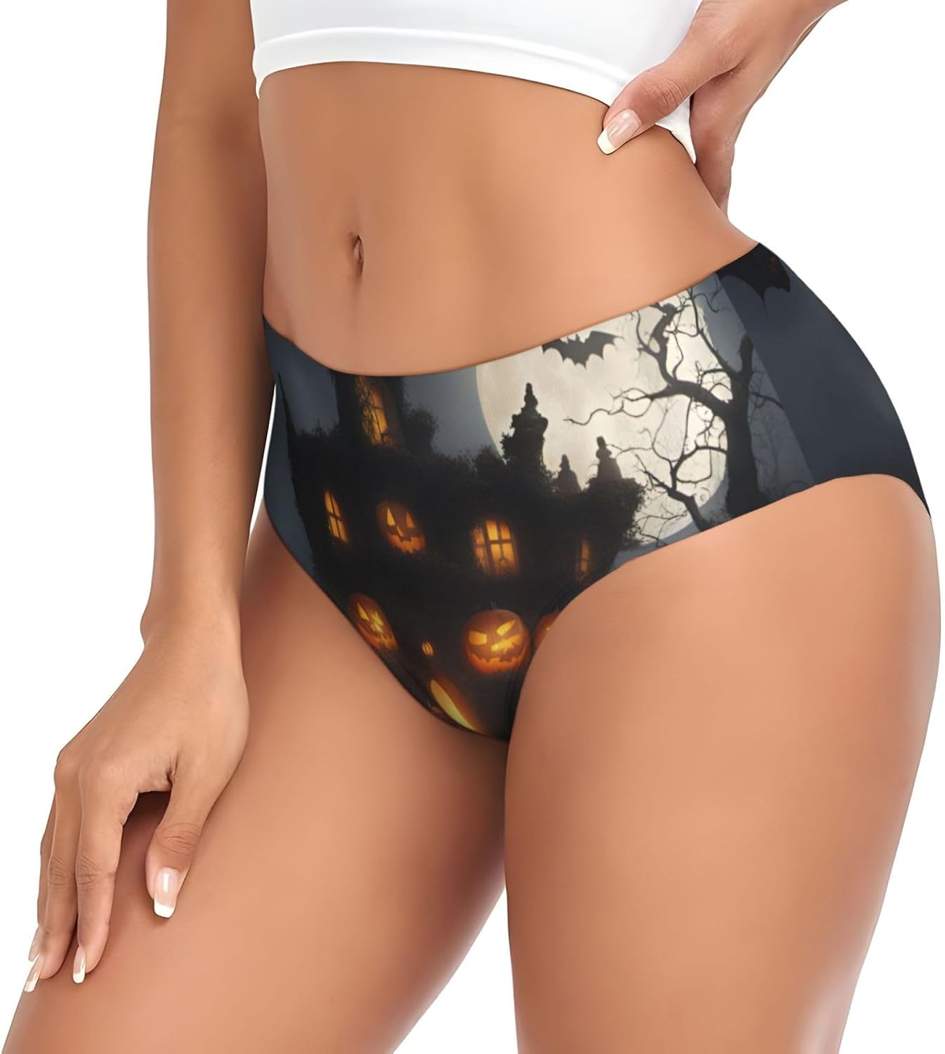 Halloween Pumpkin Print Women'S Briefs Underwear,Soft And Comfortable Cotton Briefs,For Everyday Wear