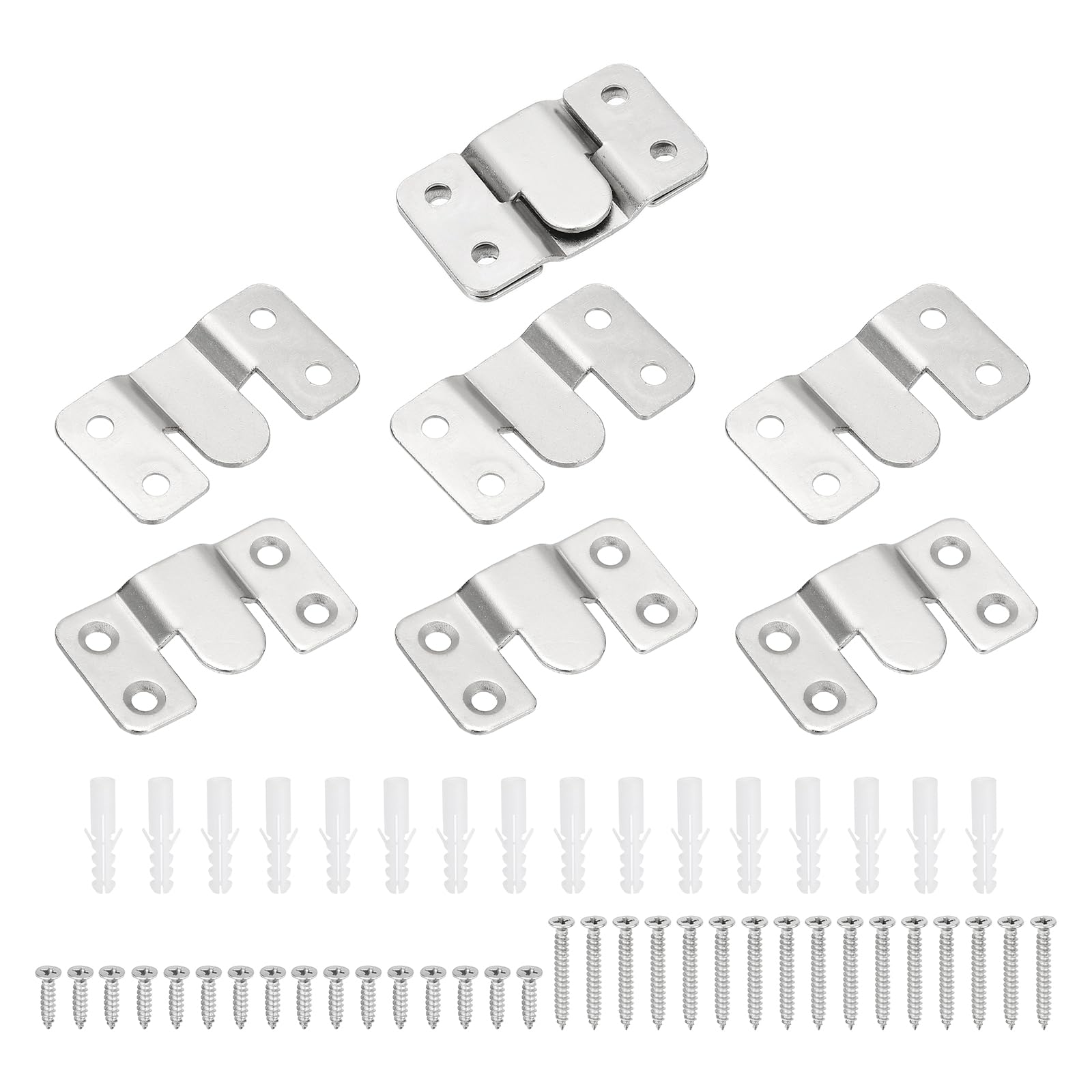 PATIKIL Flush Mount Bracket, 4 Set Interlock Headboard Wall Mounting Brackets Nickel-Plated Steel Photo Frame Mirror Hook Picture Hangers for Large Picture Display, Silver