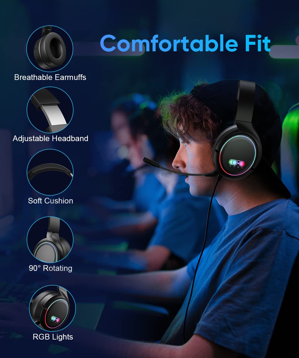 2,4GHz Kabelloses Gaming-Headset mit Xbox-Adapter, 7.1 Surround Sound, Over-Ear Kopfhörer mit Mikrofon, kompatibel mit Xbox One, Xbox Series X/S, PS4, PS5, Switch, PC, Laptop (Schwarz)