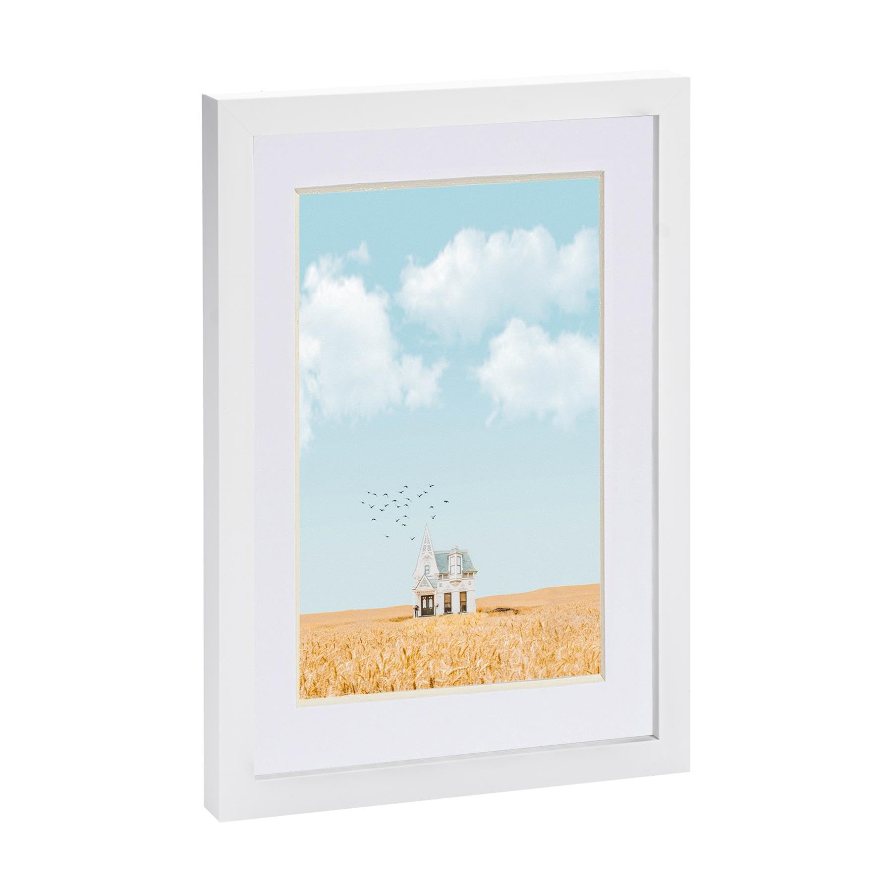 Nicola Spring White/White 1X A4 (8" X 12") Photo Frame With A5 Mount - Glass Aperture Home Picture Wall Hanging Landscape Portrait Display