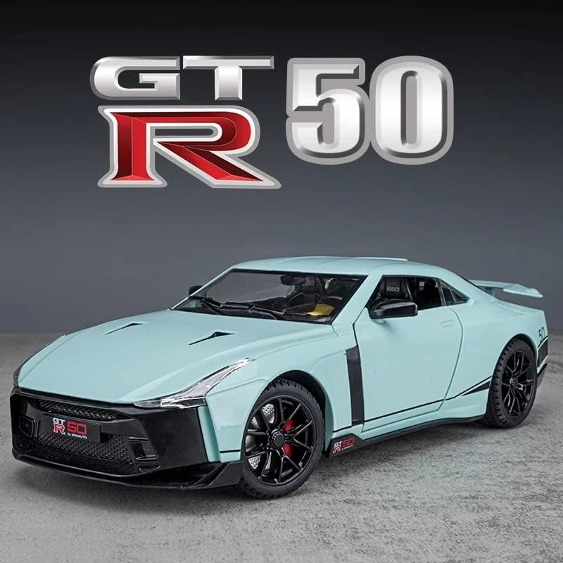 Image of Scale Exclusive Alloy Metal Pull Back | Die-cast Car Model with Sound Light Mini Auto Toy for Kids Metal Model Toy Car with Sound and Light (1.24 Scale -NI-SSAN GT-R50-L Green)