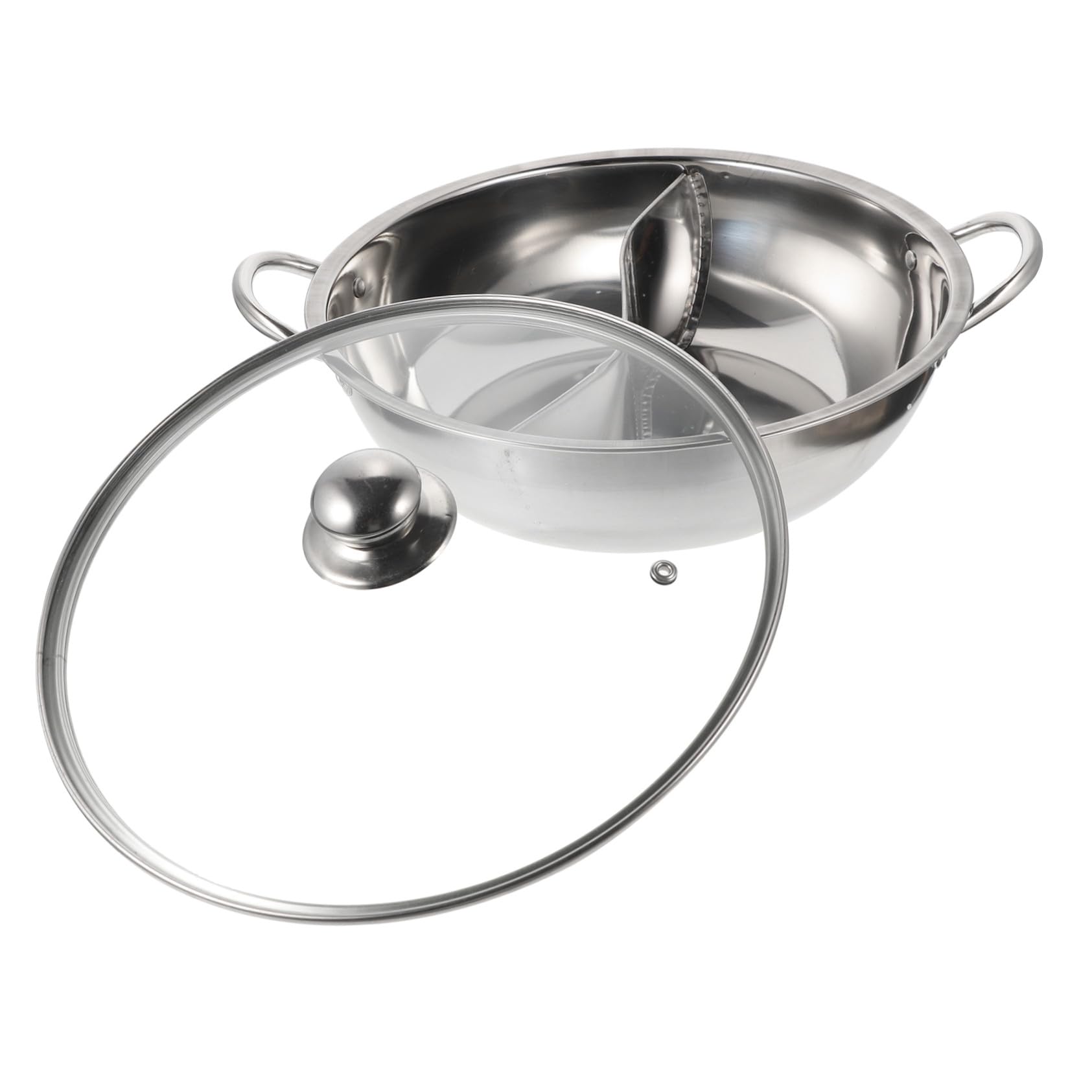 Casserole inox 30 cm double compartiment avec couvercle en verre trempé