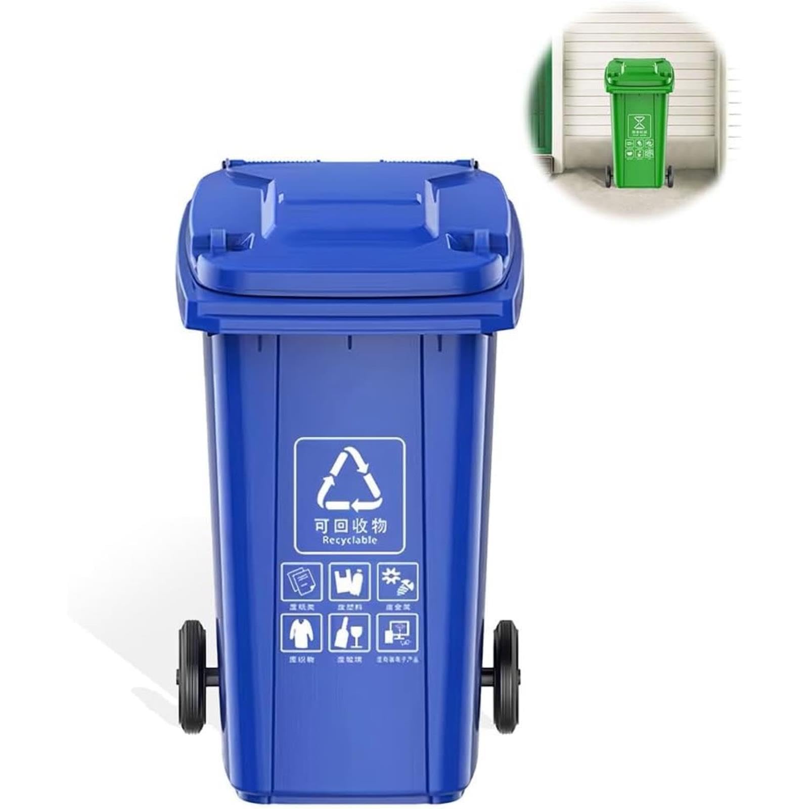 VITIWEDTY Outdoor Trash Can, Wheeled Garbage Can with Sealing Lid, Heavy Duty Waste Bin for Indoor and Outdoor Use (Blue 100L)