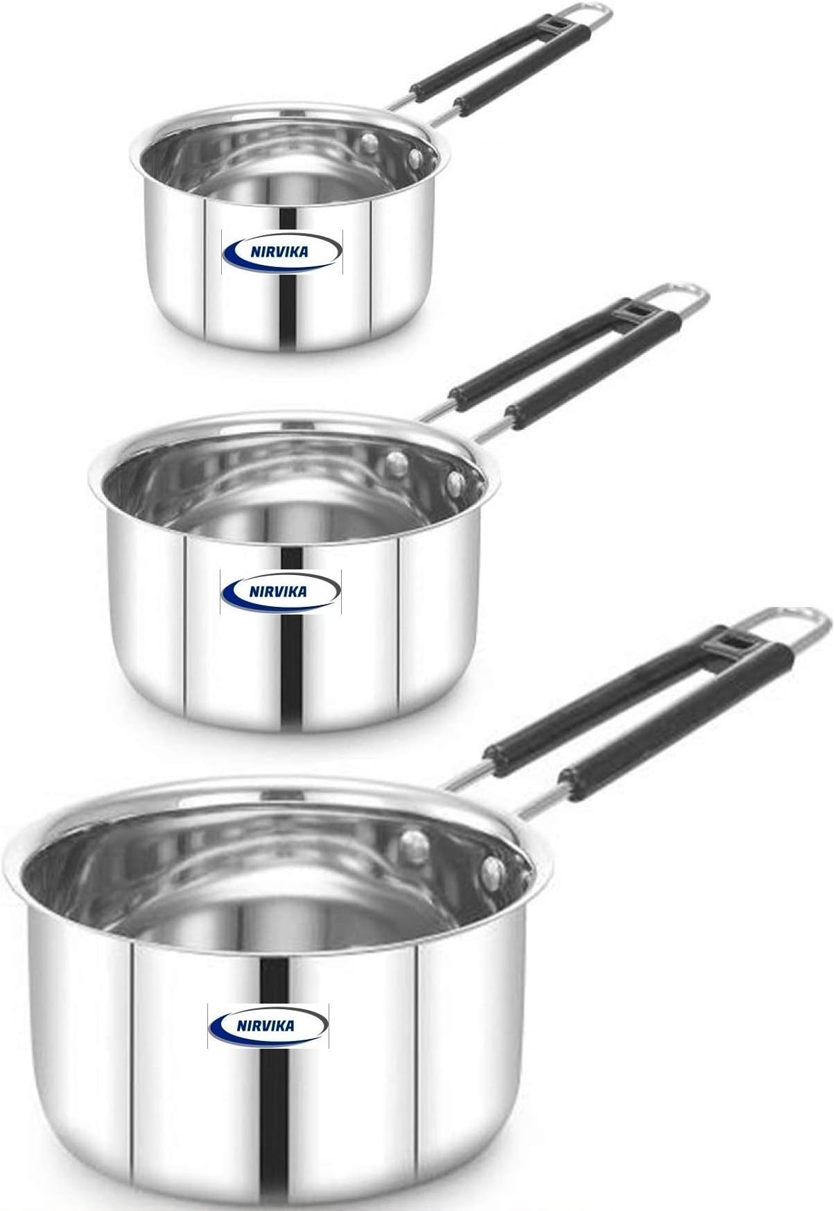 Stainless Steel Saucepan Tea Pan with Handle Tapeli/Patila/Bhagona Pan Set Milk Pans Pots Saucepan with Milk Pots Pack Set of 3 pcs Combo (1 LTR + 1.5ltr + 2ltr)