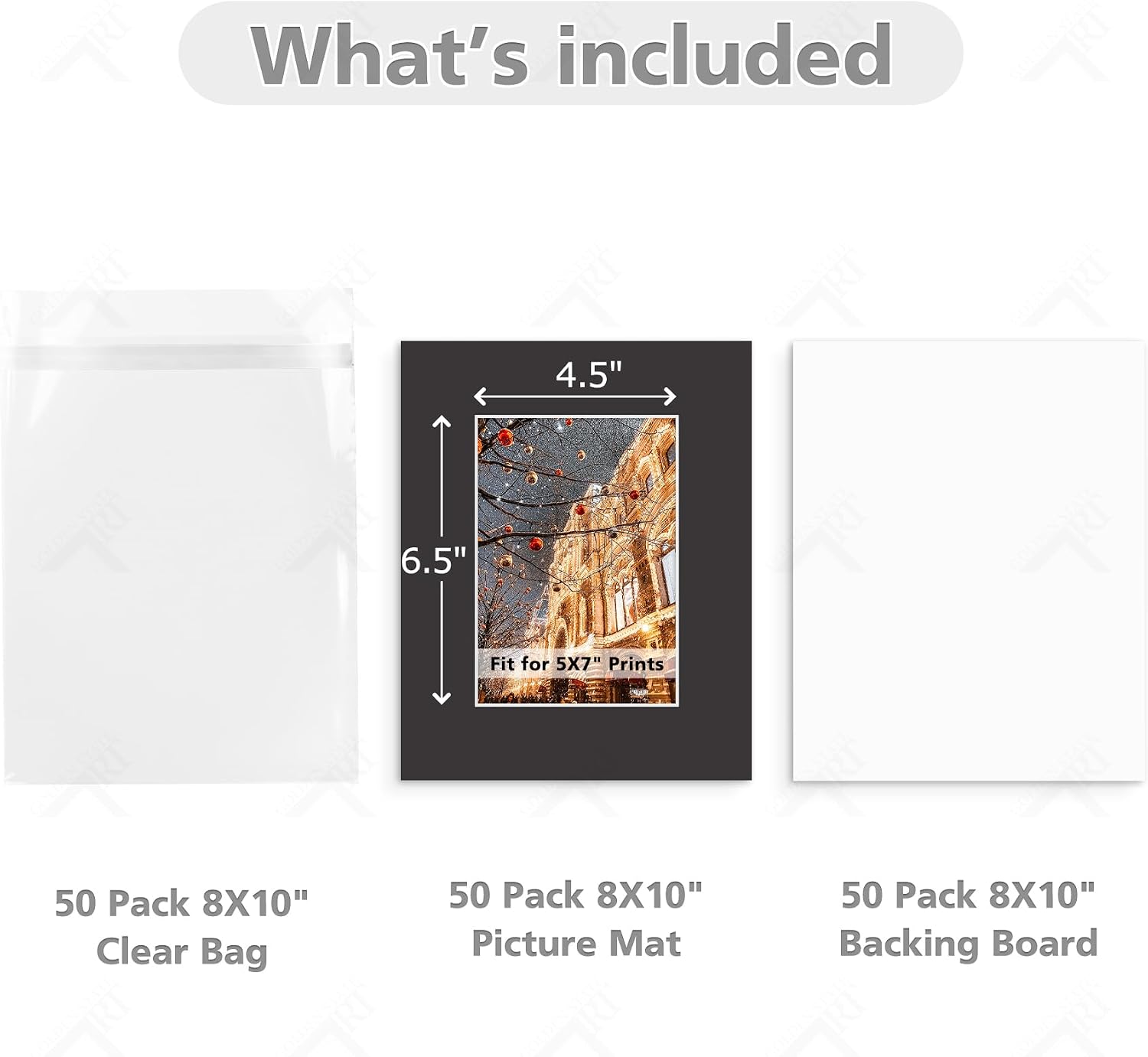 Golden State Art, Pack of 50 8x10 Black Picture Mat Mattes with White Core Bevel Cut for 5x7 Photo + Backing + Bags