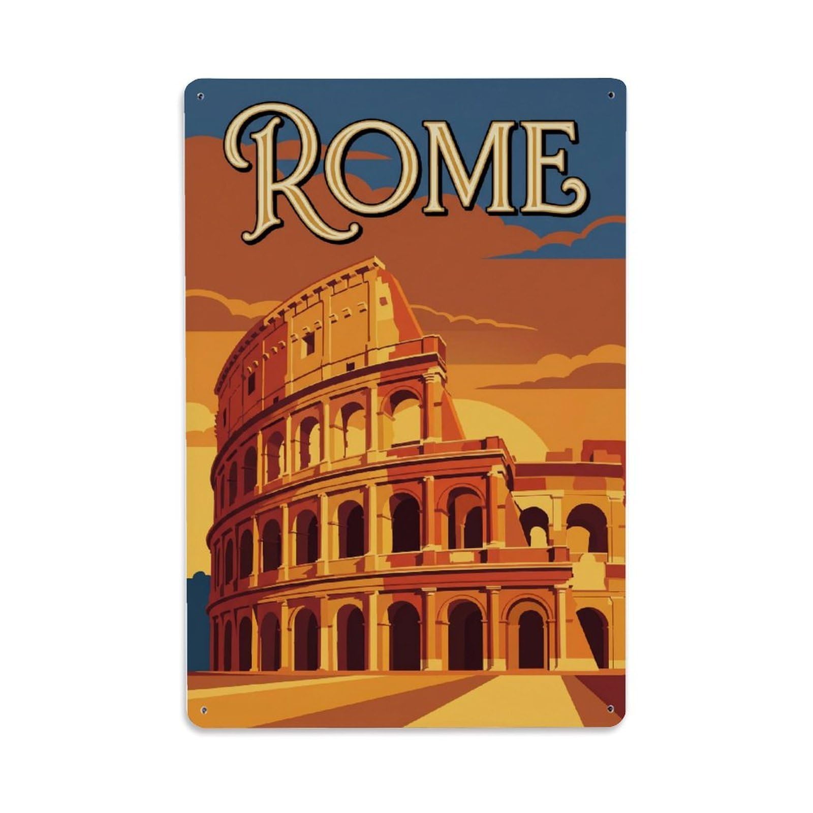 Vintage Travel Rome Colosseum Sunset Golden Hour Italy Metal Tin Sign Plaque Wall Decor for Cafe, Club Bar, Office, Home Garden Metal Poster 8x12Inch