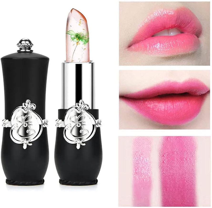Firstfly Crystal Flower Jelly Lipstick, Firstfly Long Lasting Nutritious Lip Balm, Lips Moisturizer Magic Temperature Color Change Lip Gloss, Glossy Finish (Pack Of 6) - Pink