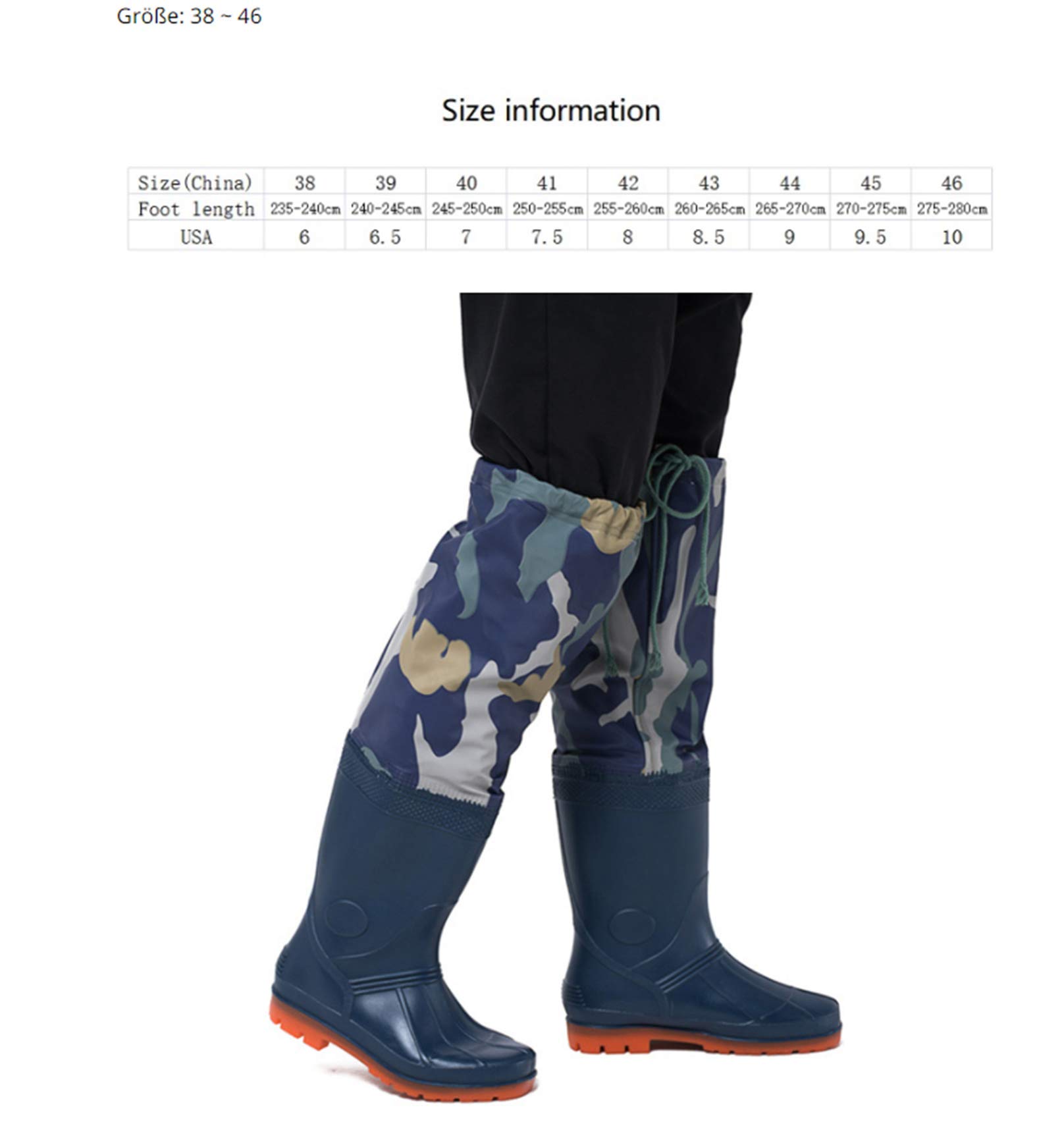 Outdoor Bewegung PVC/Nylon Angeln Wader Gummi Stiefel, 60Cm Super Höhe Leichte Wathose Herren Damen rutschfest Jagdstiefel Unisex Mehrzweck Fishing Bootfoot