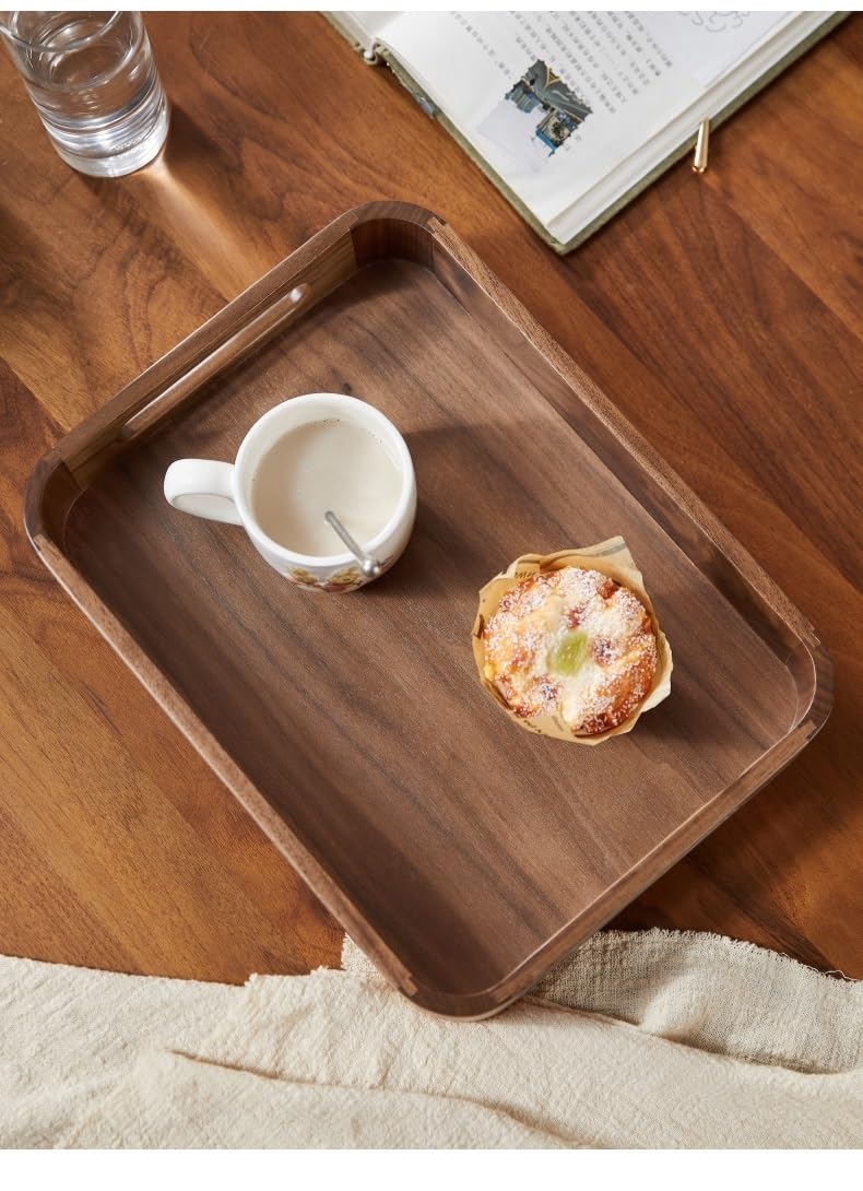 Bandejas Servir Comida Bandeja Rectangular de Madera Maciza, Bandeja té Nogal Negro, for el hogar y la Sala Estar, Almacenamiento for Tazas Agua Aperitivos, Frutas secas Mesa Cama | M