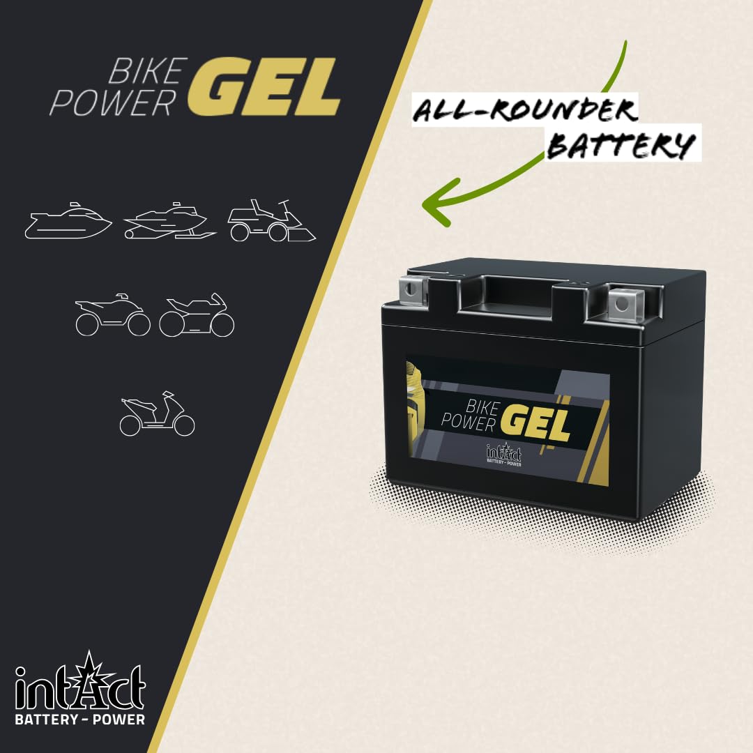 intAct - Bike-Power GEL51913, Batería de moto 12V 21Ah 300A (ES), Batería de moto de gel sin mantenimiento con un 30% más de potencia de arranque, para scooter, moto, quad, tractor de césped