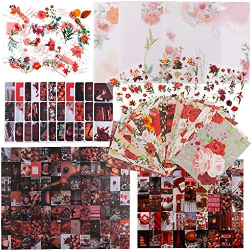 328Pcs Scrapbooking Supplies Kit and Scrapbook Stickers, Journaling Supplies for Aesthetic Decorative, Planner, Bullet Journaling DIY, Craft Projects, Birthday Craft Gift for Teen Girl Kid Women (Red)