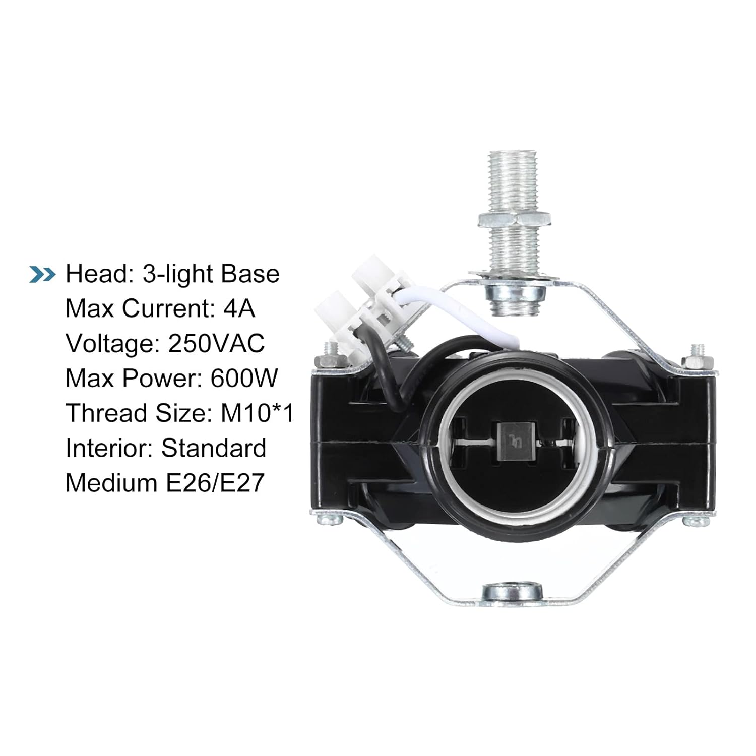 Generic E27 Medium Base Bulb Socket M10 Thread Lamp Holder 3 Light Socket with Bracket Light Fixture Wire for DIY Lamp Accessories Ceiling Lamp