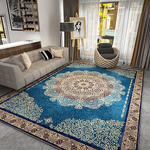 Tapis de salon anti-glisse tapis shaggy imprimé fleurs bleues facile à nettoyer