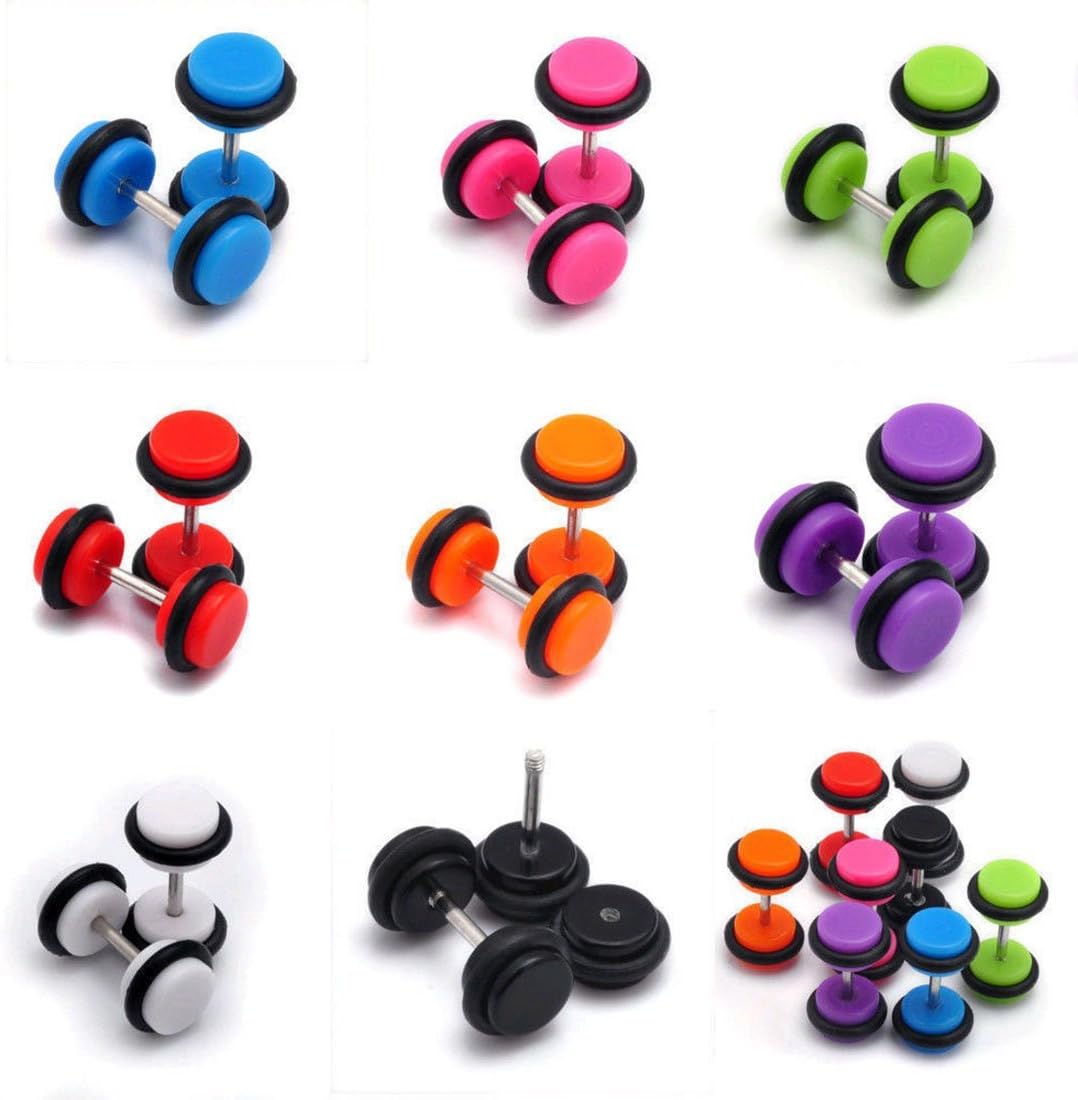 Tanyoyo 8pair 16PCS Acrylic Barbell Stud Earrings Fake Cheater Illusion Plug Earrings