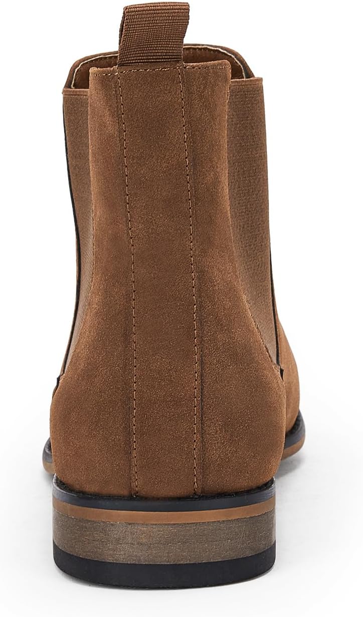 Mens Chelsea Boot Slip On Pointed Toe Stacked Low Heel Faux Suede Casual Dress Boot - Image 5