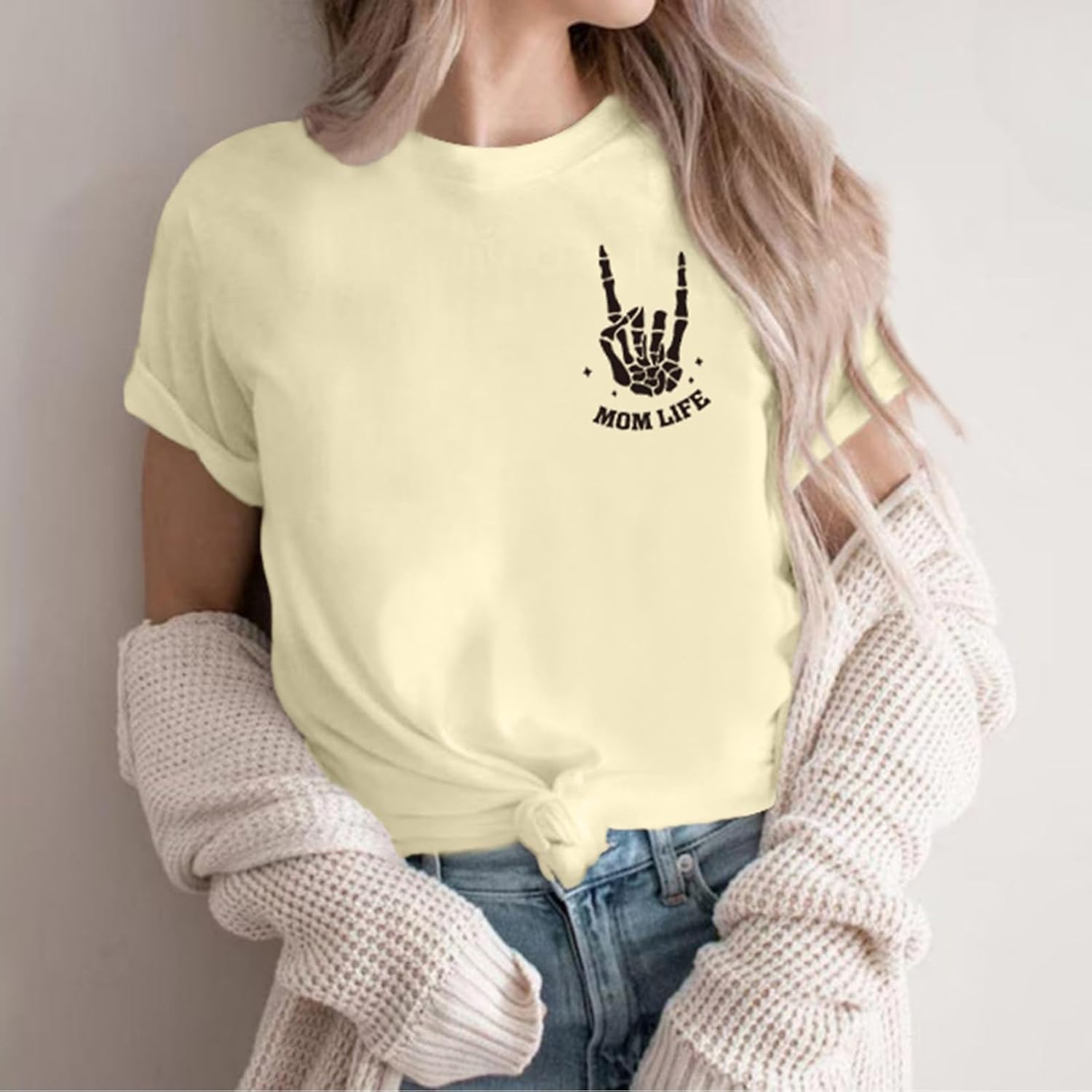 Mama Shirts for Women Mom Shirt Mom Life Crewneck T-Shirts Funny Mama Skeleton Rocker Graphic Tee Summer Pullove Tops - Image 3