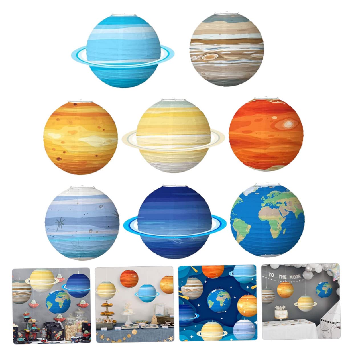 Veemoon 8piezas Farolillos De Papel Espaciales Para Decoración De Cumpleaños y Fiestas Temáticas Linternas Colgantes De Estrellas Para Eventos De Cumpleaños y Celebraciones Interiores