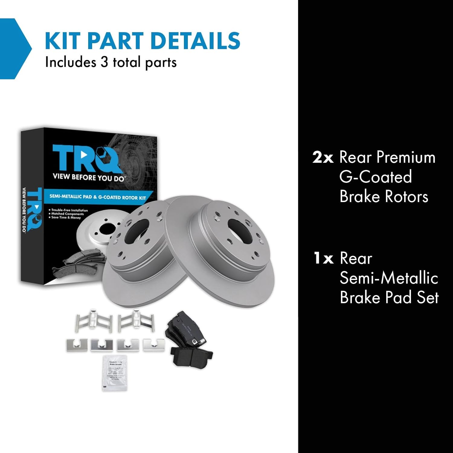 TRQ Rear Brake Pad and Rotor Set Semi Metallic G Coated Rotors Compatible with 2004-2008 Acura TL 2003-2011 Honda Element