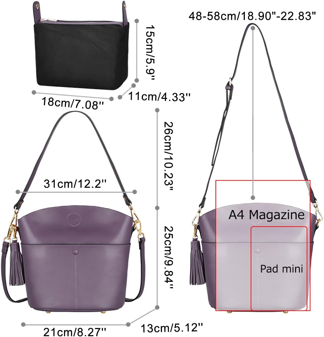 S-ZONE Women Small Cow Split Genuine Leather Crossbody Bucket Bag Shoulder Purse Handbag - Image 5