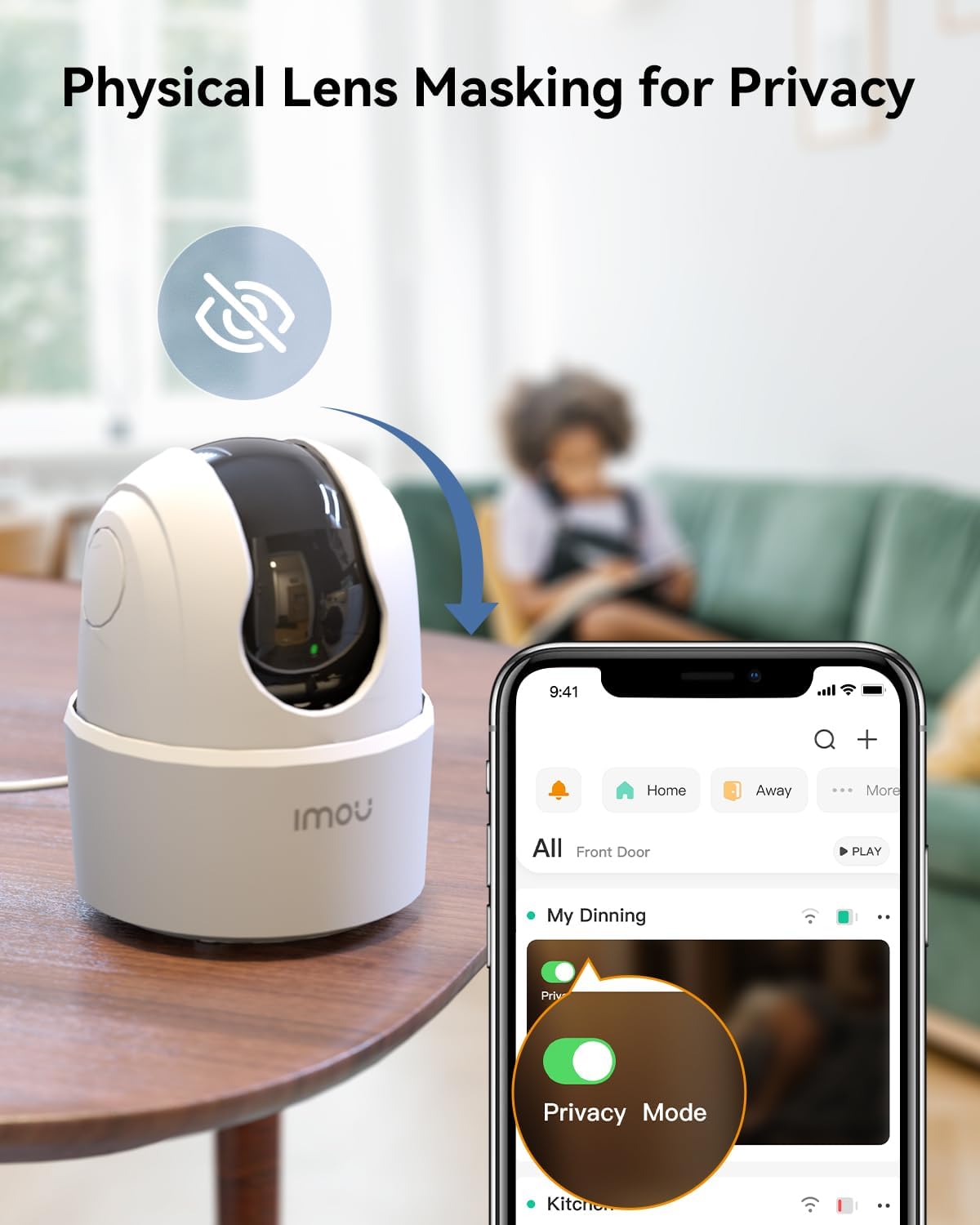 Imou 2.5K (4MP) Kameraövervakning WiFi Inomhus 360 ° Kamera Ansluten Smartphone Människodetektering AI Smart Spårningssiren Tvåvägsljud Privat läge Kompatibel Alexa för Baby/Husdjur