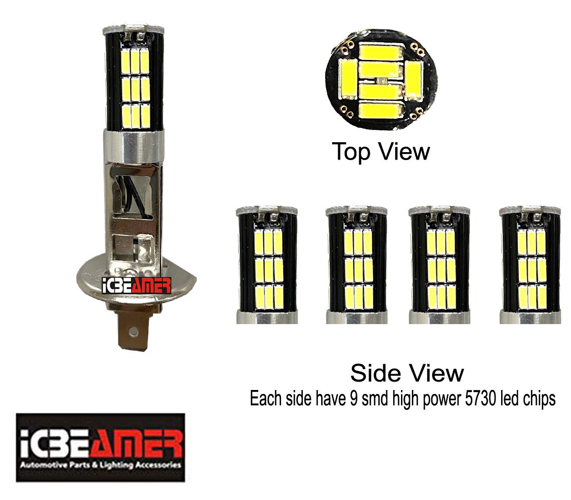 ICBEAMER LED H1 Fog Light Only,One pair 12V 11W Newest Version 3570 COB Chips w/Projector Lens Super White 6000K Bulbs