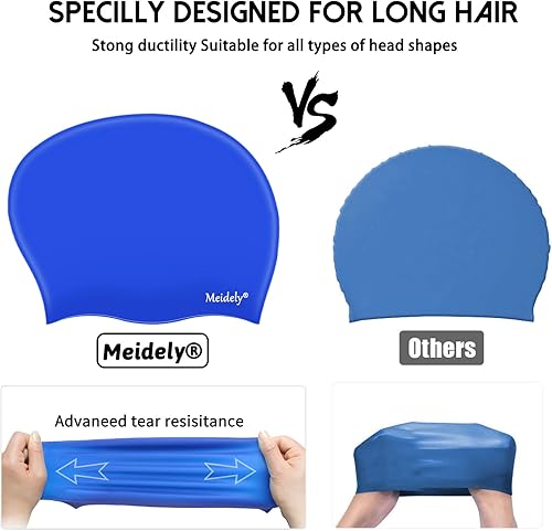 Miniatura 2 de Meidely Silicone Swim Cap,Waterproof Swimming Cap for Curly Hair Short Hair Medium to Long Hair,Bathing Cap to Keep Your Hair Dry,Swimming Caps for