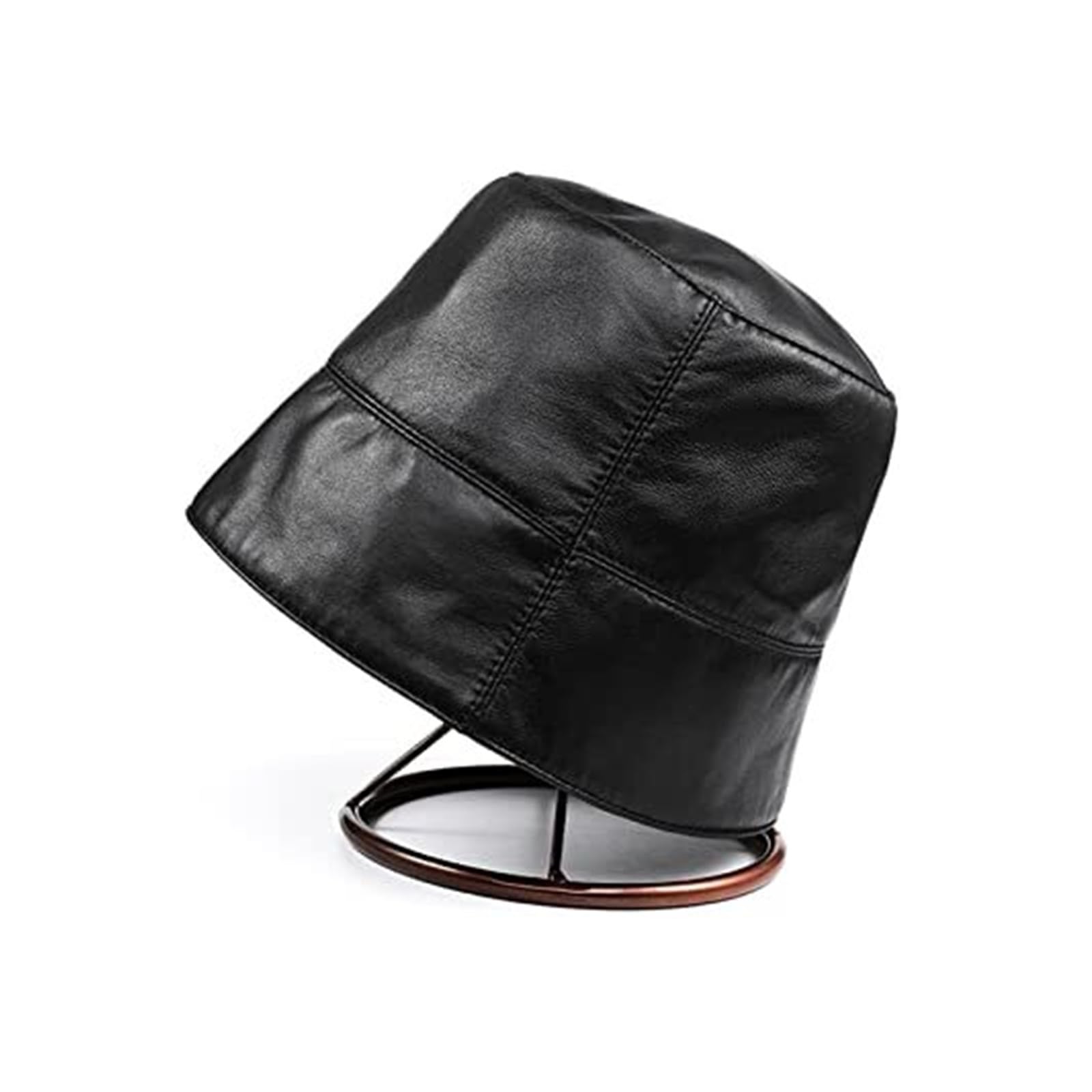 Women’s Genuine Leather Bucket Cap - Real Sun Hat for All Seasons (Black)