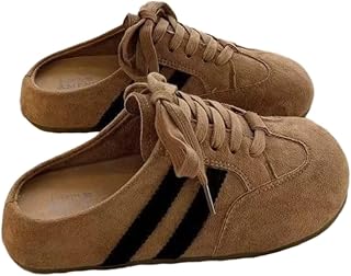 Women's Slip-On Mule Sneakers - German Army Trainer Style with Suede Upper & Black Racing Stripes