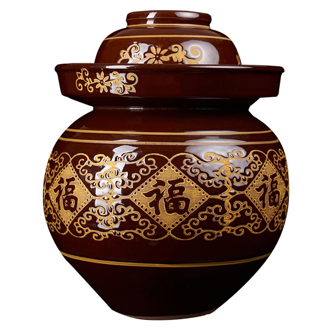 Duży ceramiczny słoik na marynaty z pokrywkami, syczuański tradycyjny chiński porcelanowy garnek do marynowania, ceramiczny garnek fermentacyjny z uszczelką wodną pokrywką śluzy powietrznej, garnek z