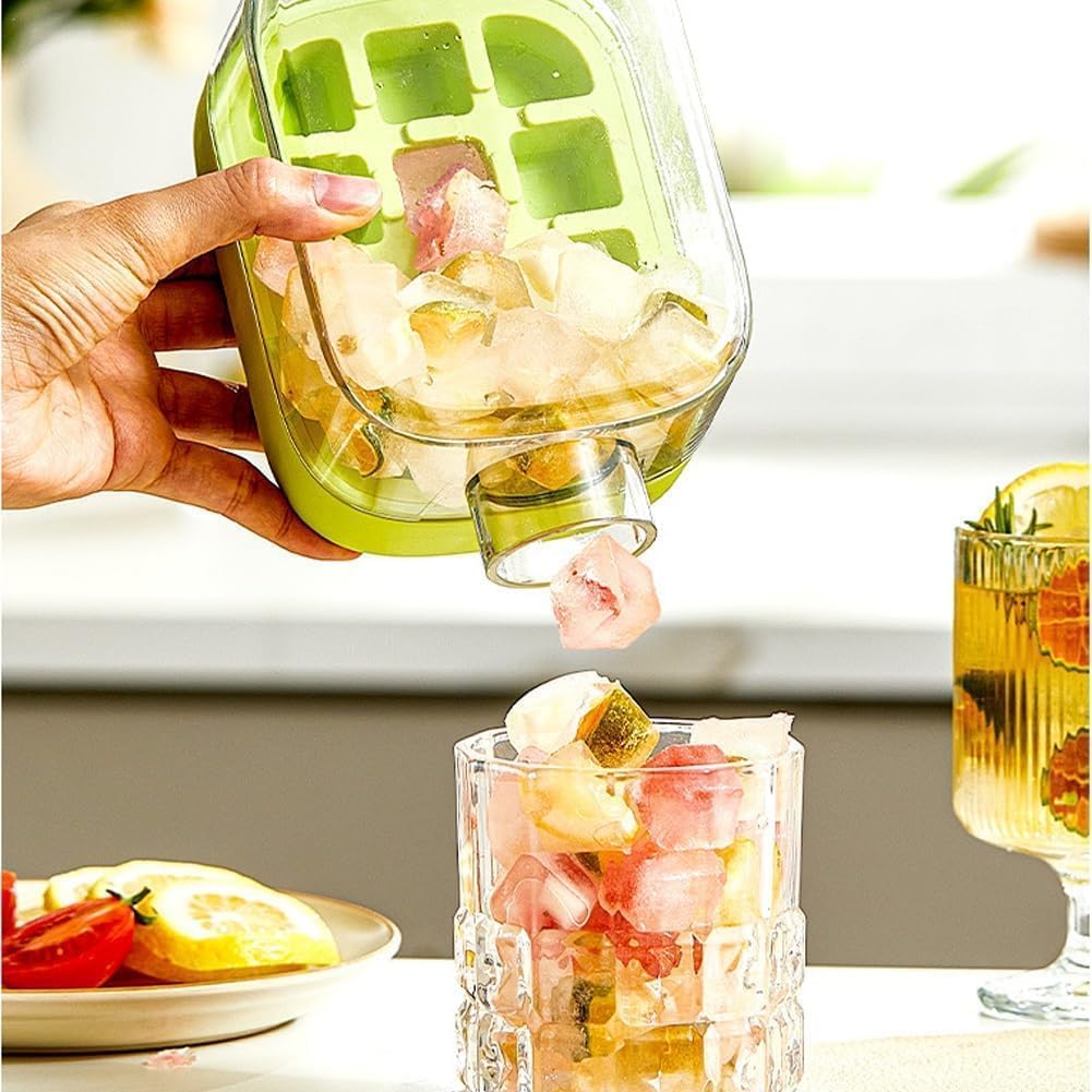Ice Cube Bottle, Eiswürfel Flasche, Touch-Free Water Bottle Ice Cube Tray With Straw and Bin for Coffee Juice And Beverages (2 stk Grün, 500ml)