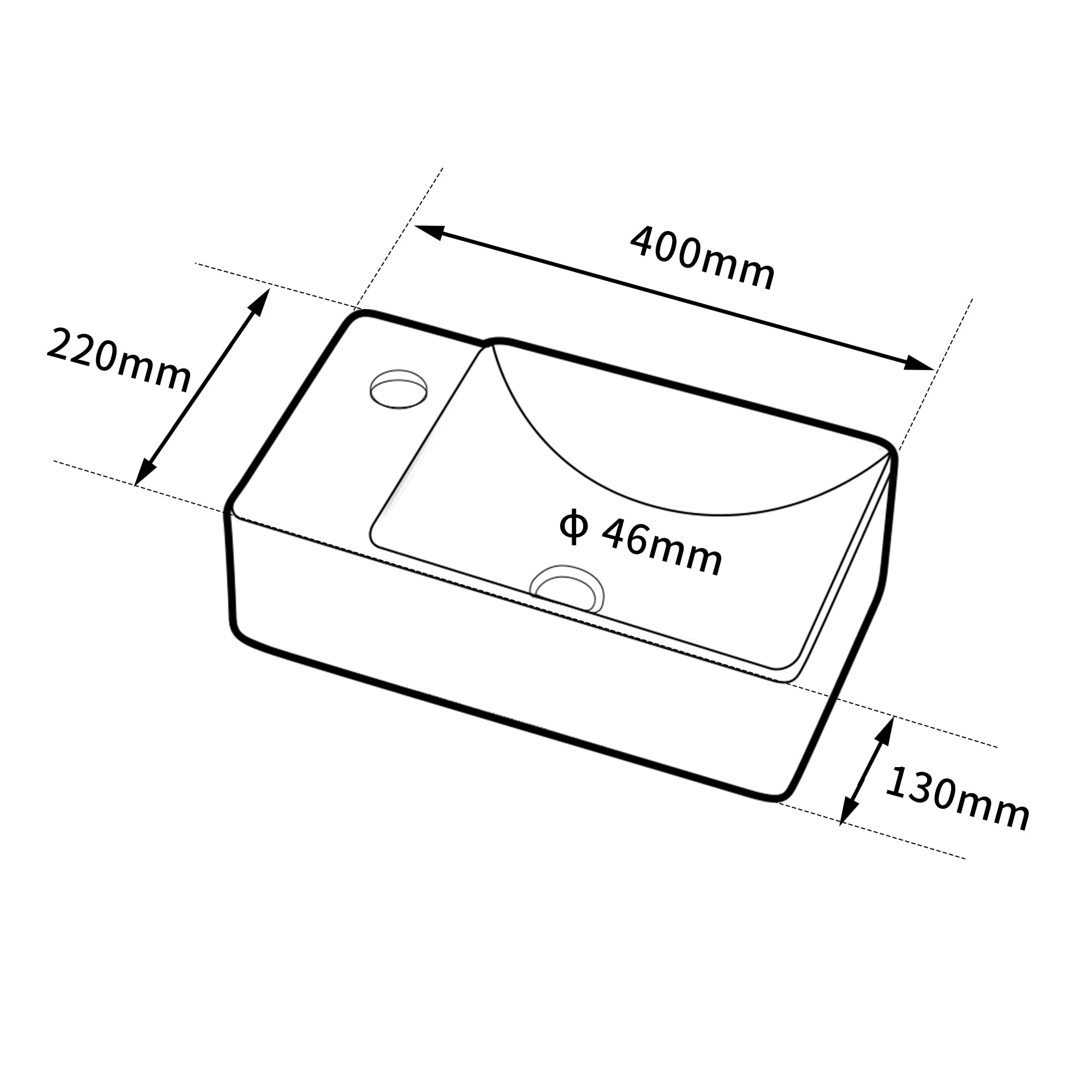 Lavatrice rettangolare compatta in ceramica bianca - Lavabo da appoggio di piccole dimensioni - Design elegante e pratico per piccoli bagni o servizi igienici - 40 x 22 x 13 cm