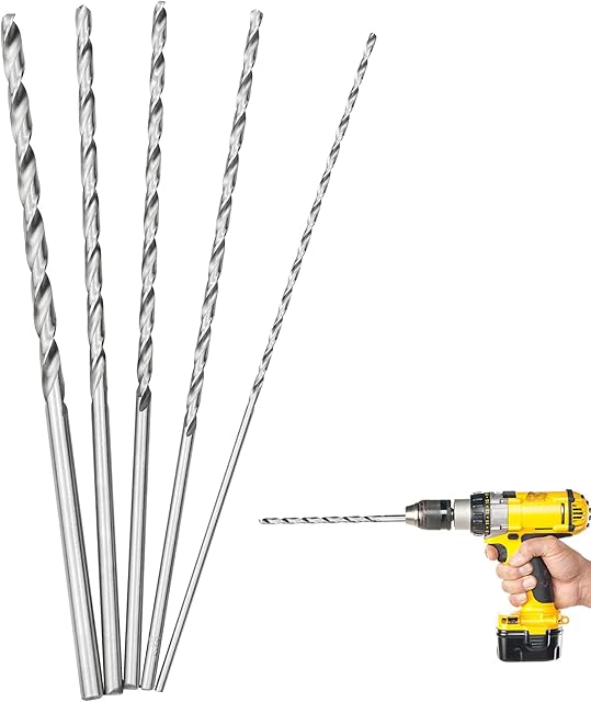 inodiref 5 Pcs Extra Long Twist Drill Bits Straight Shank High Speed Steel Twist Drill Silver for Drilling Tool Wood Soft Tile Plastic Rubber, Length 150mm (2/3/3.5/4/5 mm Diameter)