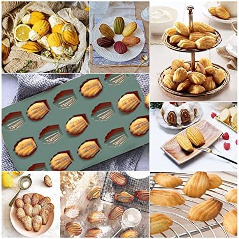 Mini Madeleines Baking Tray, Set of 2 Madeleine Tray, Madeleine Baking Mould, Non-Sticky Silicone Madeleine Mould,15 Hole Cake Mould for Cake/Chocolate/Candy/Biscuits (Grey)