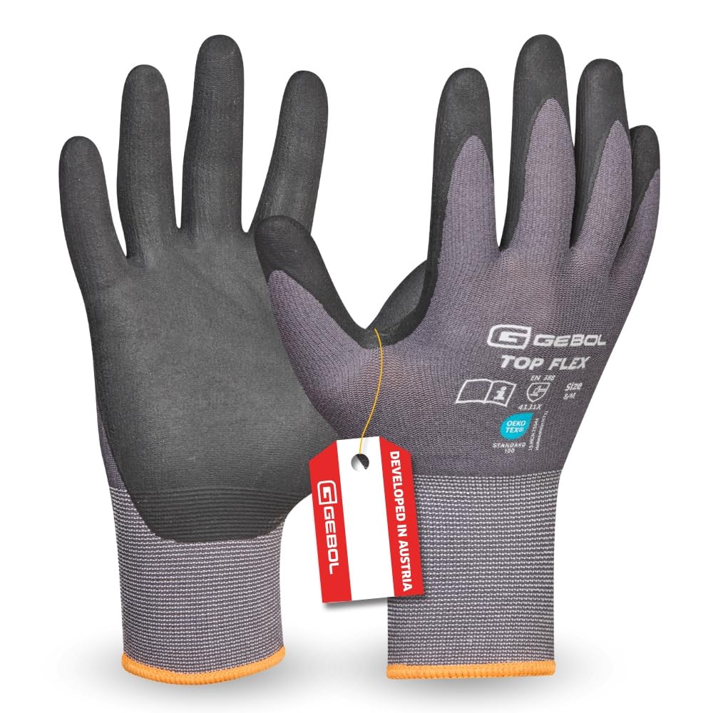 Gebol Top Flex Arbeitshandschuhe, Gr. 8/M, Nitril-Grip, rutschfest