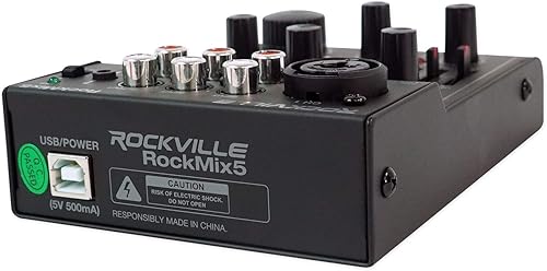 Miniatura 3 de Rockville RockMix Mezclador Pro de 5 canales con interfaz USB, Bluetooth, eco, ecualizador de 2 bandas, diseño compacto, portátil, para podcasting y