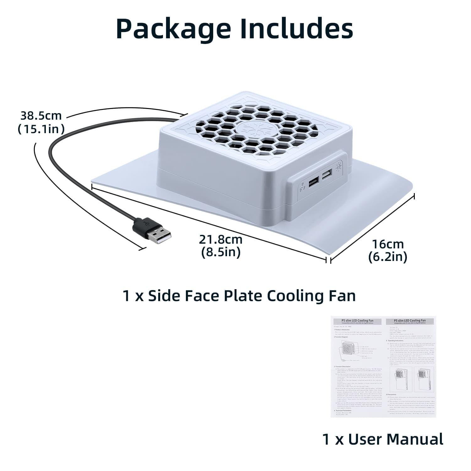 Mcbazel PS5 Slim Façade Plaque Ventilateur de Refroidissement avec Lumière RVB,Dissipation Thermique à 3 Vitesses Compatible avec PS5 Slim Digital/Disc Edition – Blanc(Non pour PS5/PS5 Pro)